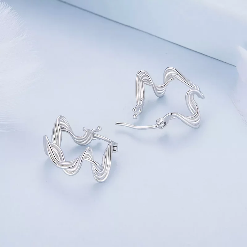 (imagen para) Aretes de aro estilo Pandora con forma de onda - BSE907 - Ver 4