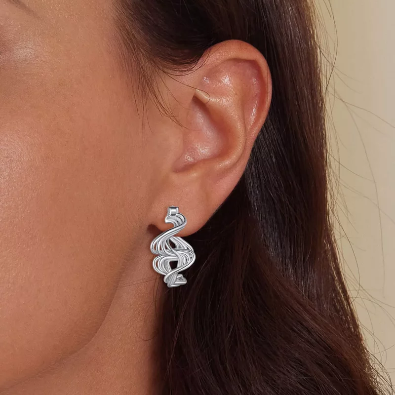 (imagen para) Aretes de aro estilo Pandora con forma de onda - BSE907 - Ver 5