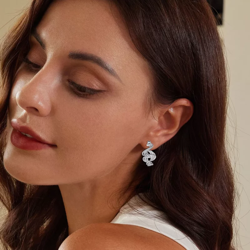 (imagen para) Aretes de aro estilo Pandora con forma de onda - BSE907 - Ver 6
