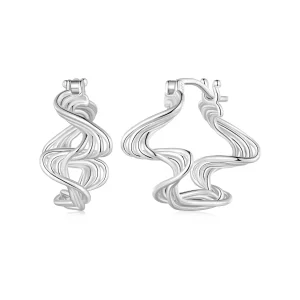 Aretes de aro estilo Pandora con forma de onda - BSE907 (imagen para) Aretes de aro estilo Pandora con forma de onda - BSE907