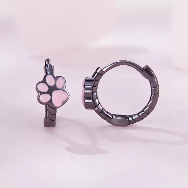 (imagen para) Aretes de aro estilo Pandora con garra de gato negro - SCE1576 - Ver 2
