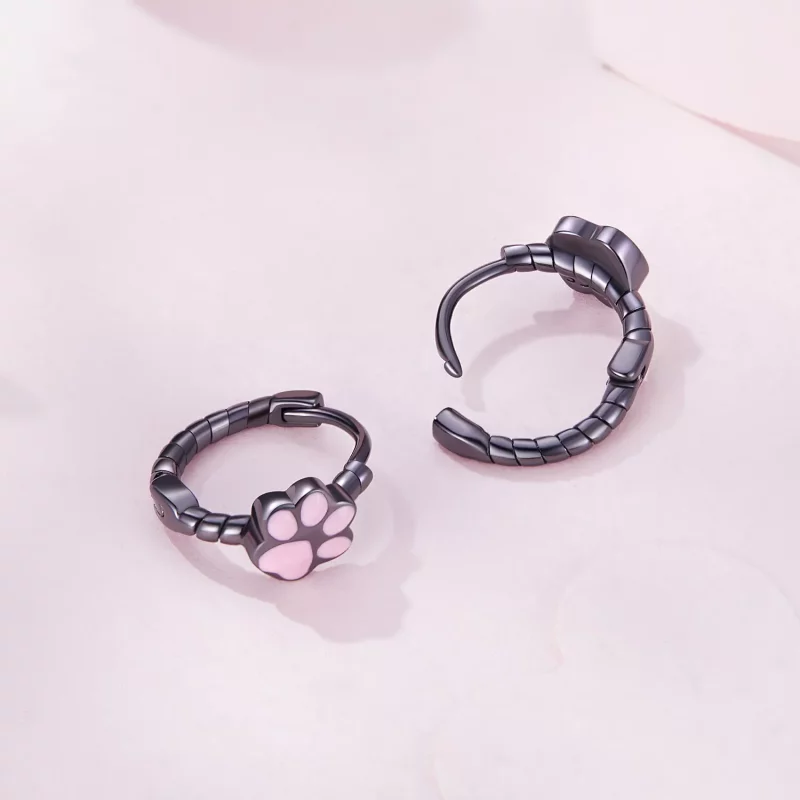 (imagen para) Aretes de aro estilo Pandora con garra de gato negro - SCE1576 - Ver 3