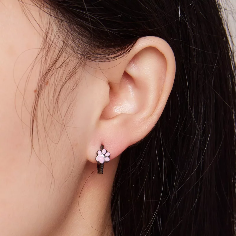 (imagen para) Aretes de aro estilo Pandora con garra de gato negro - SCE1576 - Ver 4