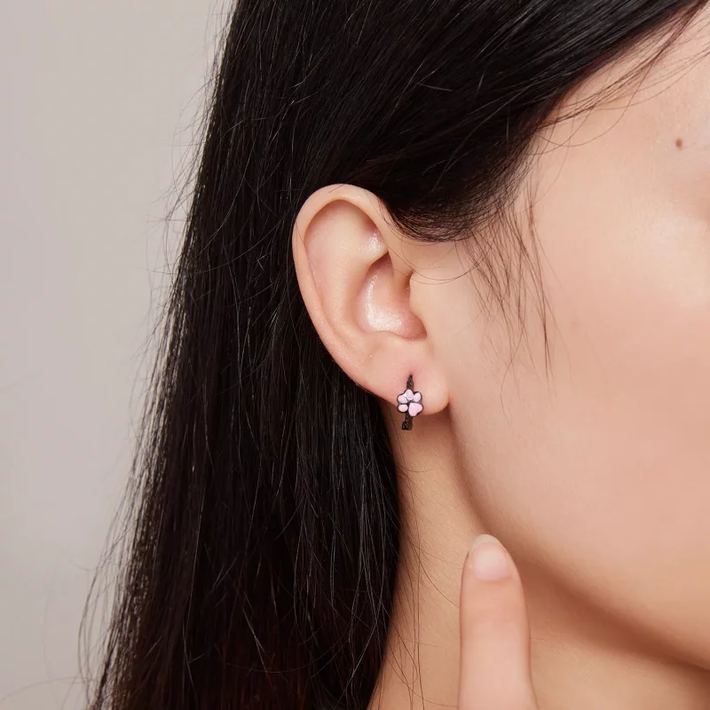 (imagen para) Aretes de aro estilo Pandora con garra de gato negro - SCE1576 - Ver 5