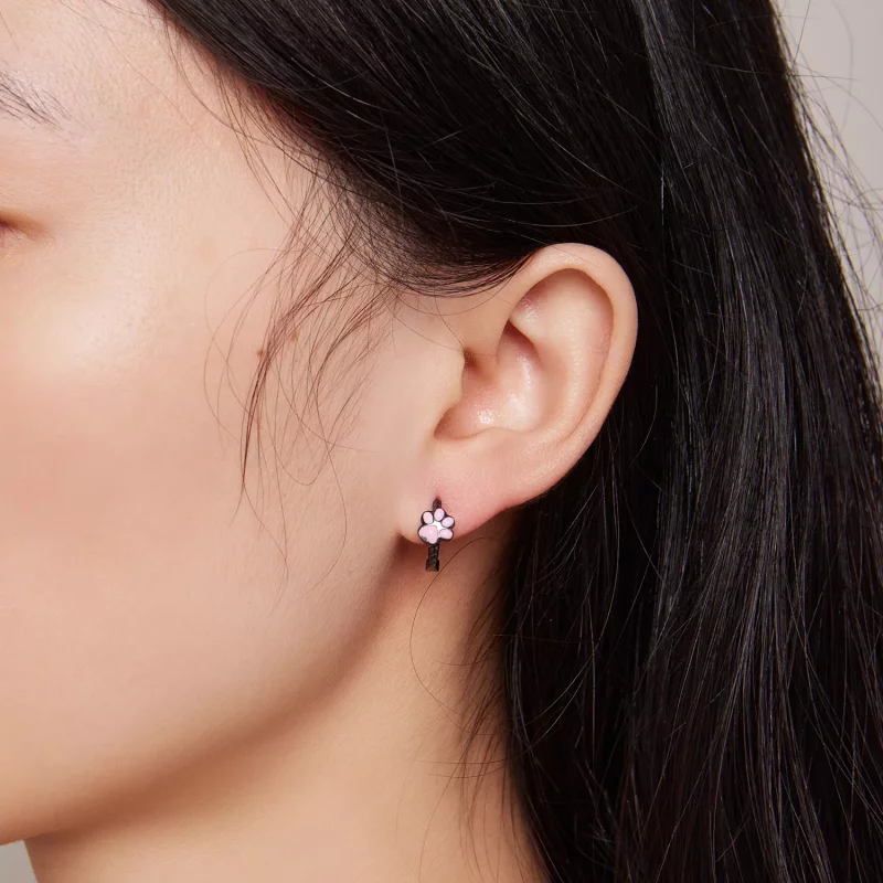 (imagen para) Aretes de aro estilo Pandora con garra de gato negro - SCE1576 - Ver 6
