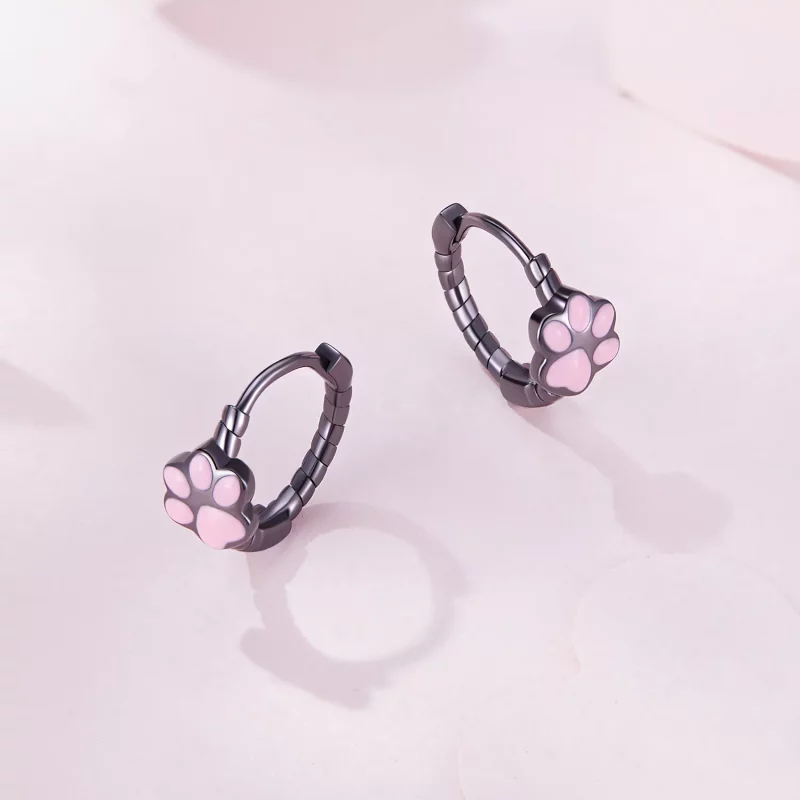 (imagen para) Aretes de aro estilo Pandora con garra de gato negro - SCE1576 - Ver 7