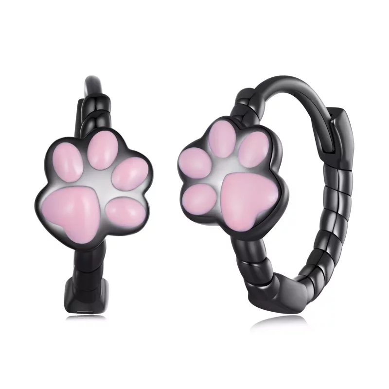 (imagen para) Aretes de aro estilo Pandora con garra de gato negro - SCE1576 - Ver 8