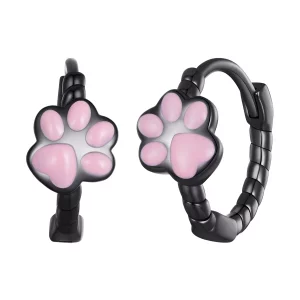 (imagen para) Aretes de aro estilo Pandora con garra de gato negro - SCE1576