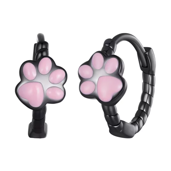 (imagen para) Aretes de aro estilo Pandora con garra de gato negro - SCE1576