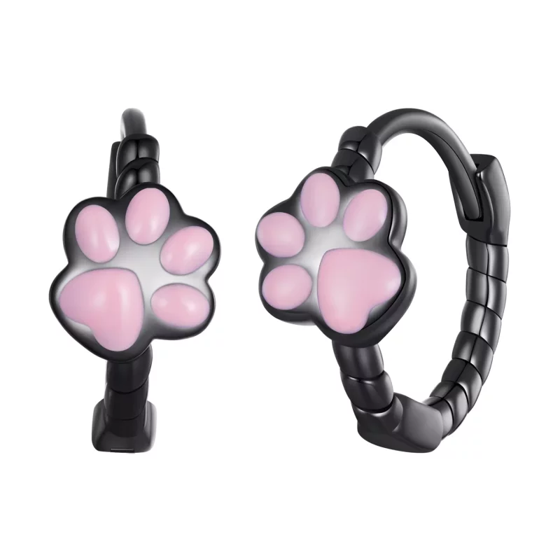 (imagen para) Aretes de aro estilo Pandora con garra de gato negro - SCE1576