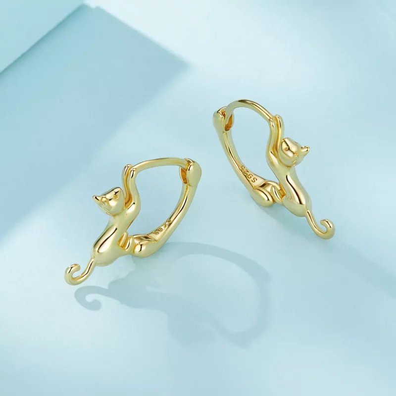 (imagen para) Aretes de aro estilo Pandora con gato - SCE1488-LB - Ver 3