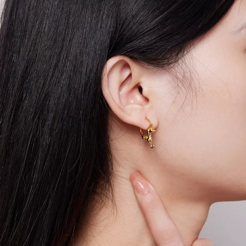 (imagen para) Aretes de aro estilo Pandora con gato - SCE1488-LB - Ver 5