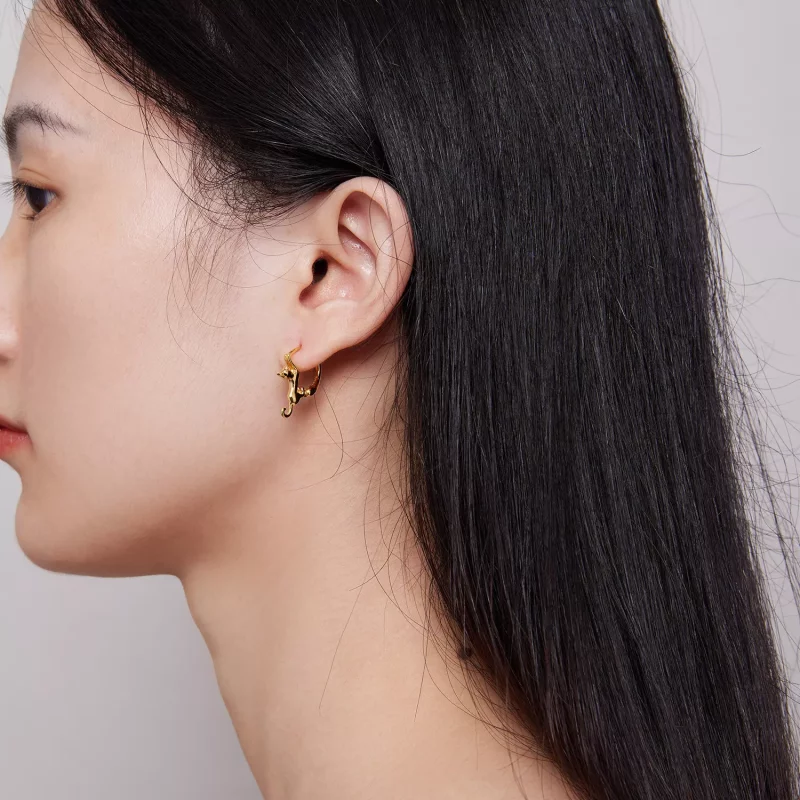 (imagen para) Aretes de aro estilo Pandora con gato - SCE1488-LB - Ver 6