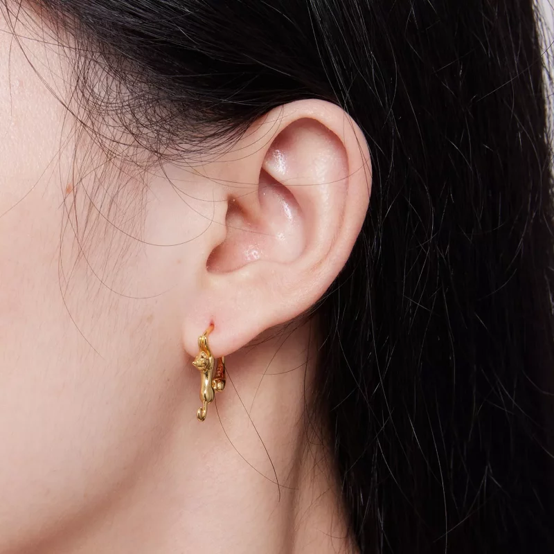 (imagen para) Aretes de aro estilo Pandora con gato - SCE1488-LB - Ver 7