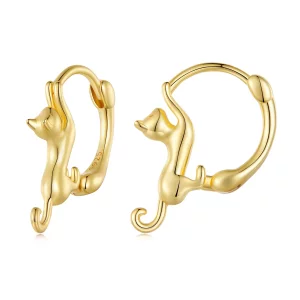 Aretes de aro estilo Pandora con gato - SCE1488-LB (imagen para) Aretes de aro estilo Pandora con gato - SCE1488-LB