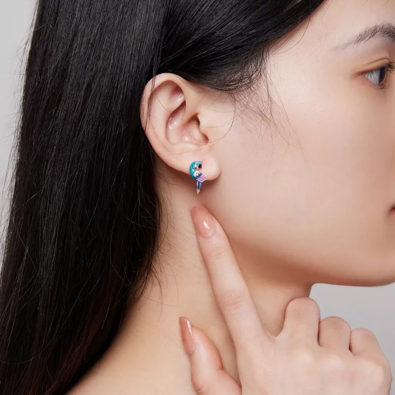 (imagen para) Aretes de aro estilo Pandora con loro - BSE829 - Ver 5