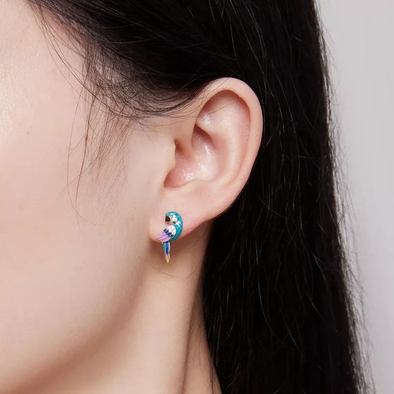 (imagen para) Aretes de aro estilo Pandora con loro - BSE829 - Ver 7