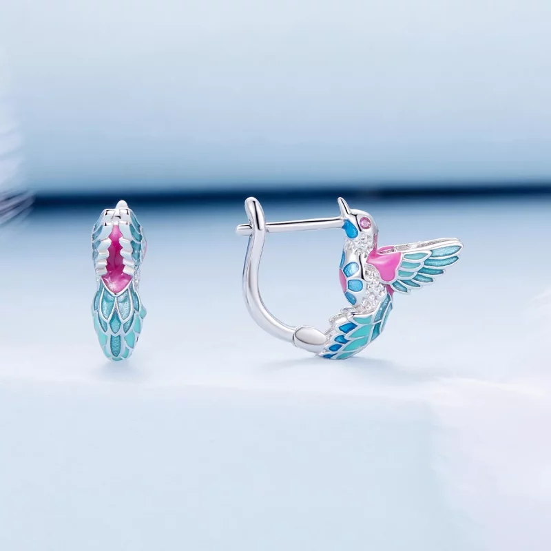 (imagen para) Aretes de aro estilo Pandora con Martín Pescador - BSE899 - Ver 2