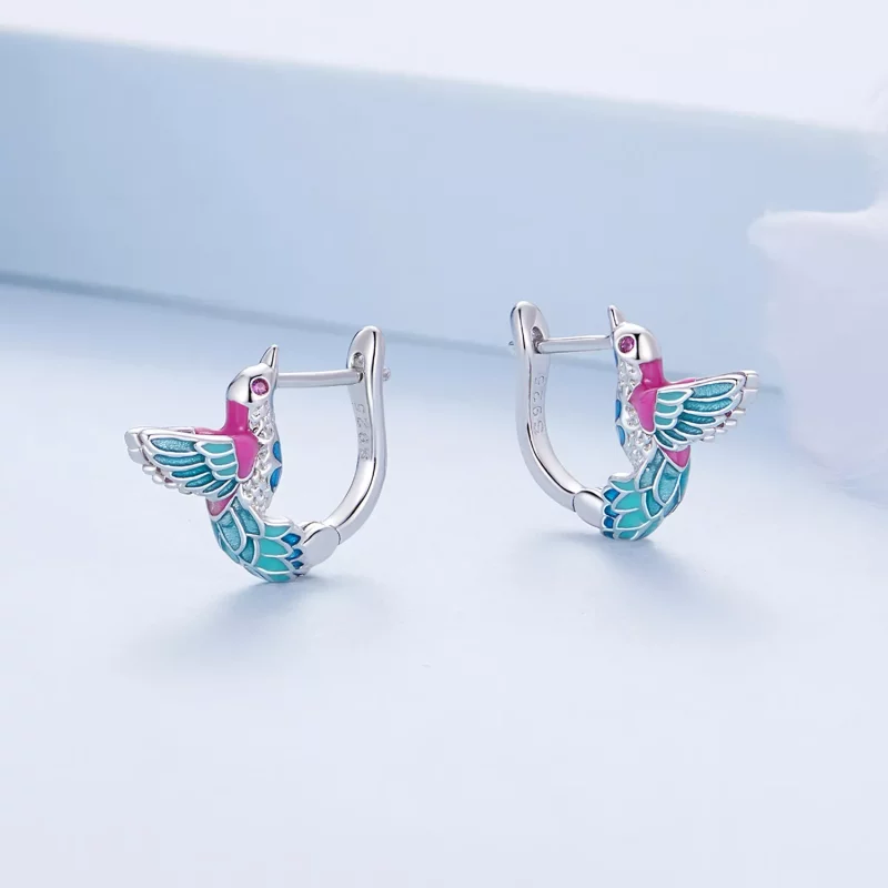 (imagen para) Aretes de aro estilo Pandora con Martín Pescador - BSE899 - Ver 3