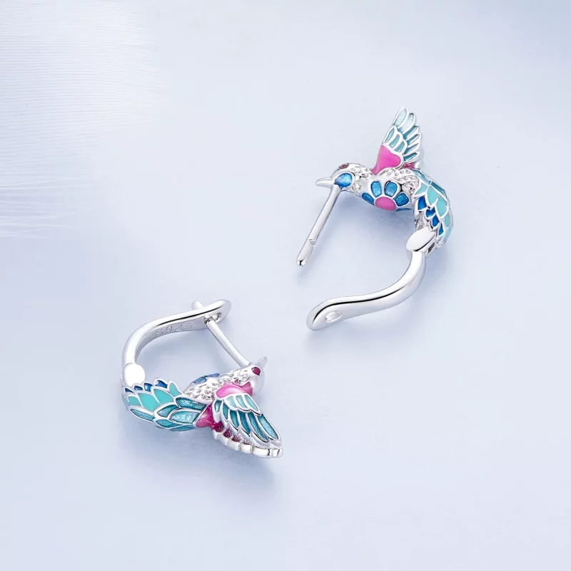 (imagen para) Aretes de aro estilo Pandora con Martín Pescador - BSE899 - Ver 4