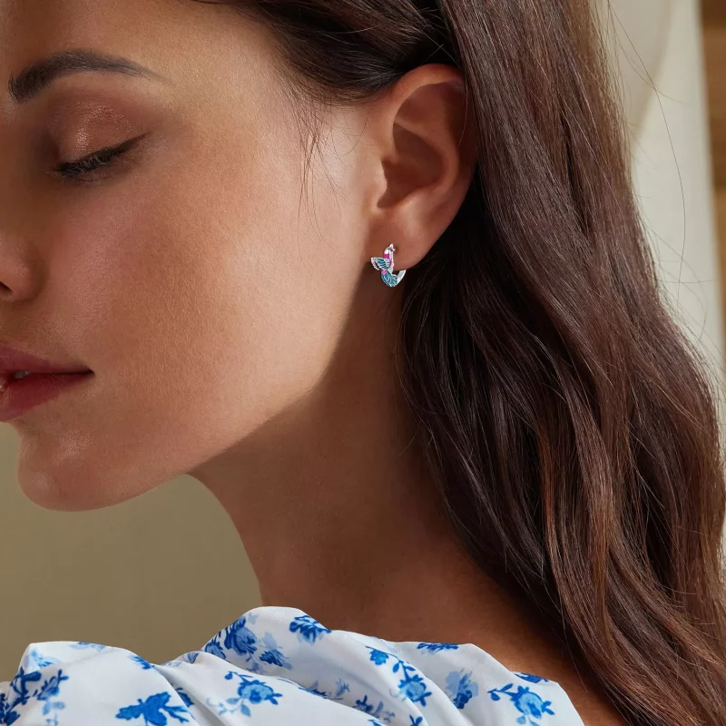 (imagen para) Aretes de aro estilo Pandora con Martín Pescador - BSE899 - Ver 5