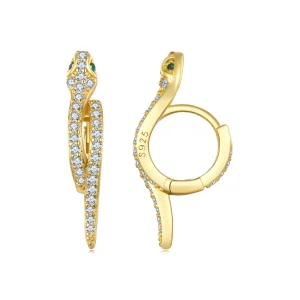 Aretes de aro estilo Pandora con serpiente espiritual - BSE669-B (imagen para) Aretes de aro estilo Pandora con serpiente espiritual - BSE669-B