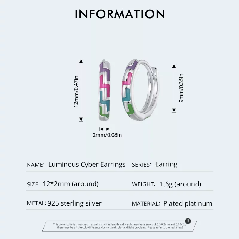 (imagen para) Aretes de aro luminosos estilo Pandora Cyber - SCE1645 - Ver 5
