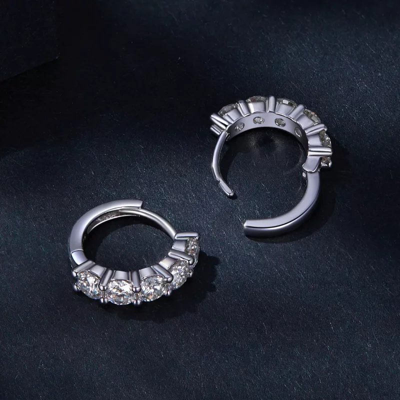 (imagen para) Aretes de media argolla estilo Pandora con diamantes de Moissanita - MSE033 - Ver 4