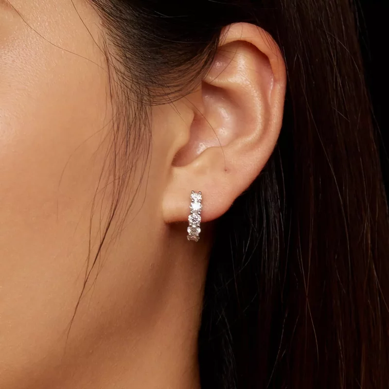 (imagen para) Aretes de media argolla estilo Pandora con diamantes de Moissanita - MSE033 - Ver 6