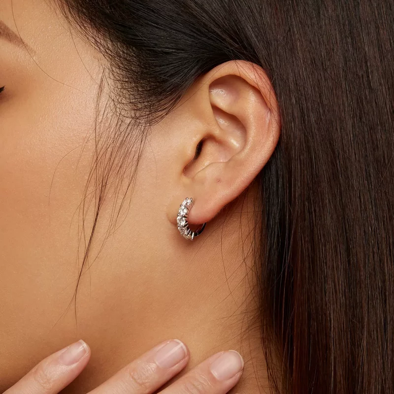 (imagen para) Aretes de media argolla estilo Pandora con diamantes de Moissanita - MSE033 - Ver 7