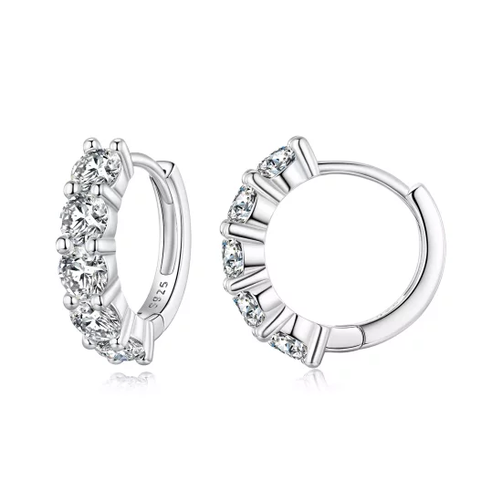 (imagen para) Aretes de media argolla estilo Pandora con diamantes de Moissanita - MSE033