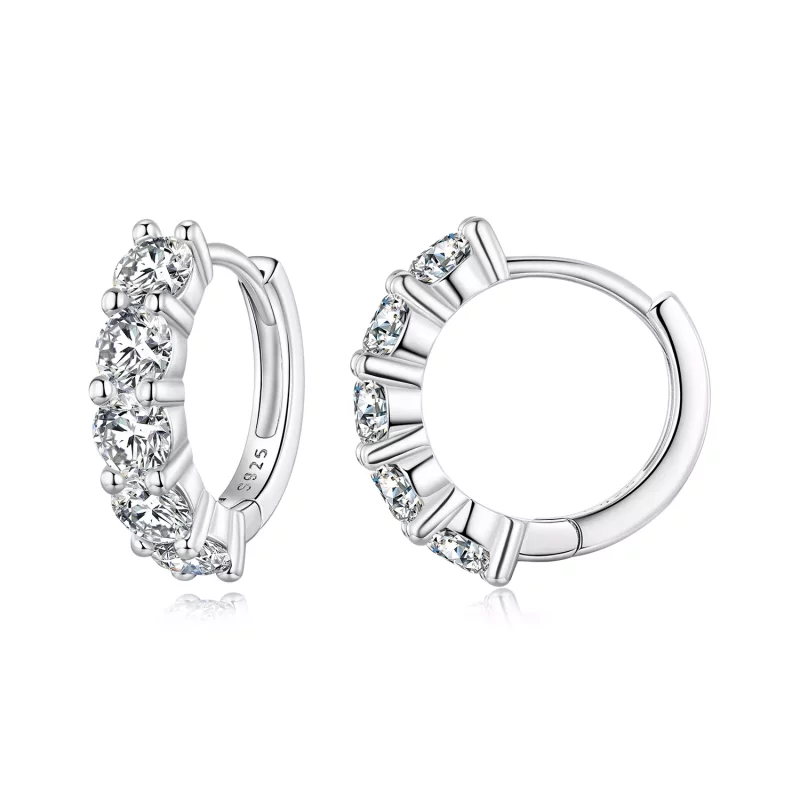 (imagen para) Aretes de media argolla estilo Pandora con diamantes de Moissanita - MSE033