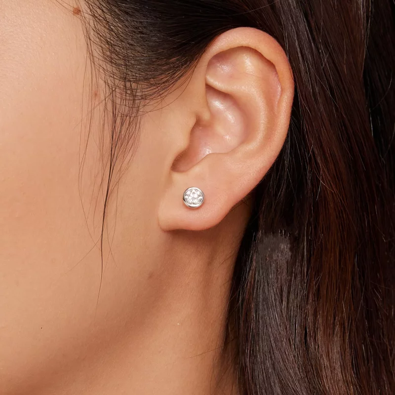 (imagen para) Aretes de montaje engastado estilo Pandora con Moissanite - MSE026 - Ver 5