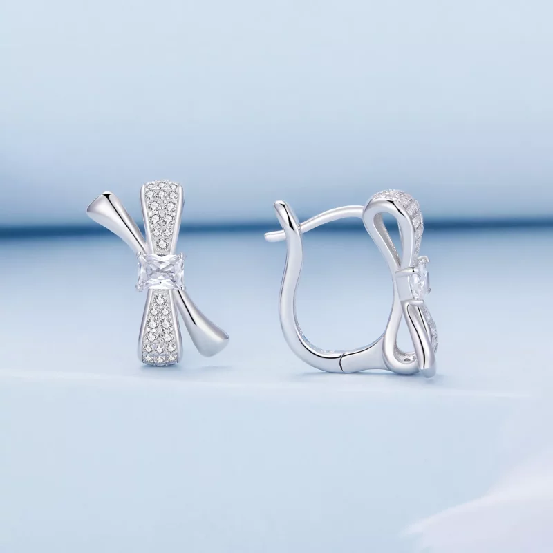 (imagen para) Aros de argolla con lazo de estilo Pandora - BSE810 - Ver 2