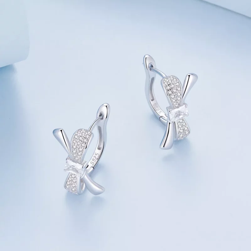 (imagen para) Aros de argolla con lazo de estilo Pandora - BSE810 - Ver 3