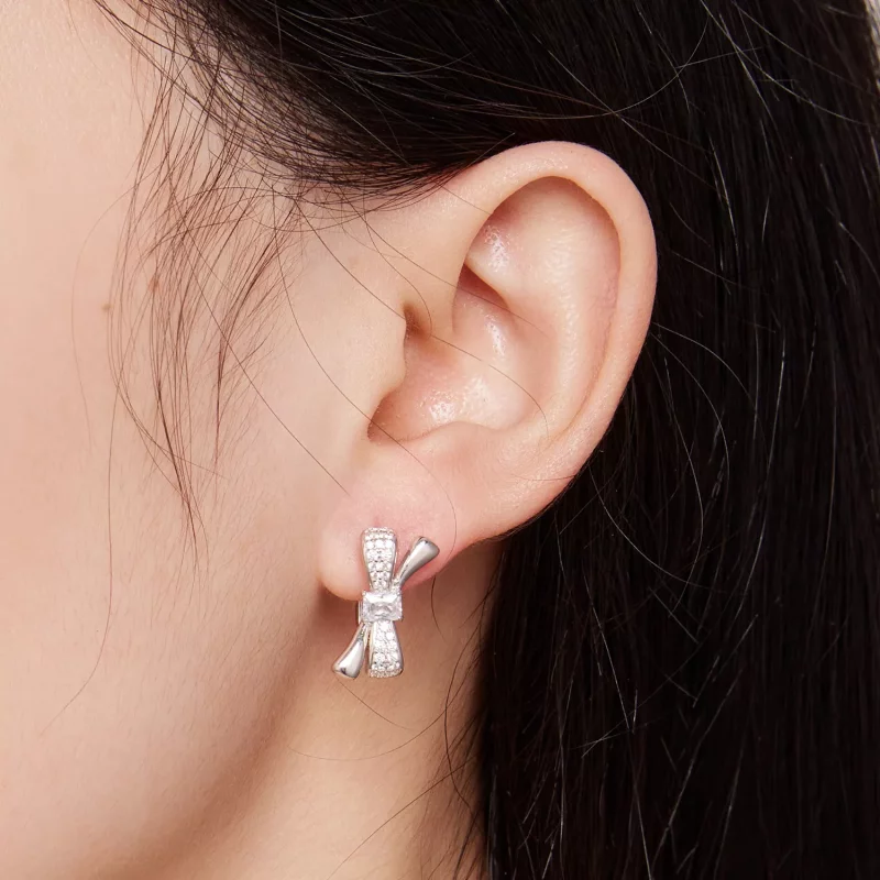 (imagen para) Aros de argolla con lazo de estilo Pandora - BSE810 - Ver 5