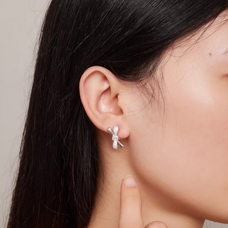 (imagen para) Aros de argolla con lazo de estilo Pandora - BSE810 - Ver 6