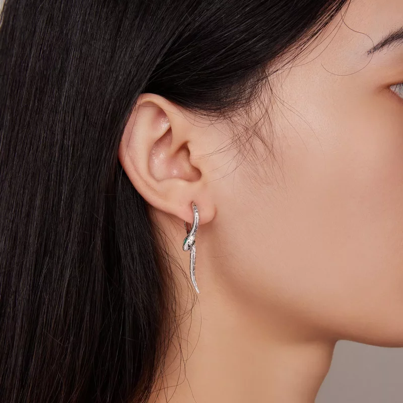 (imagen para) Aros de argolla estilo Pandora con forma de serpiente - BSE792 - Ver 5