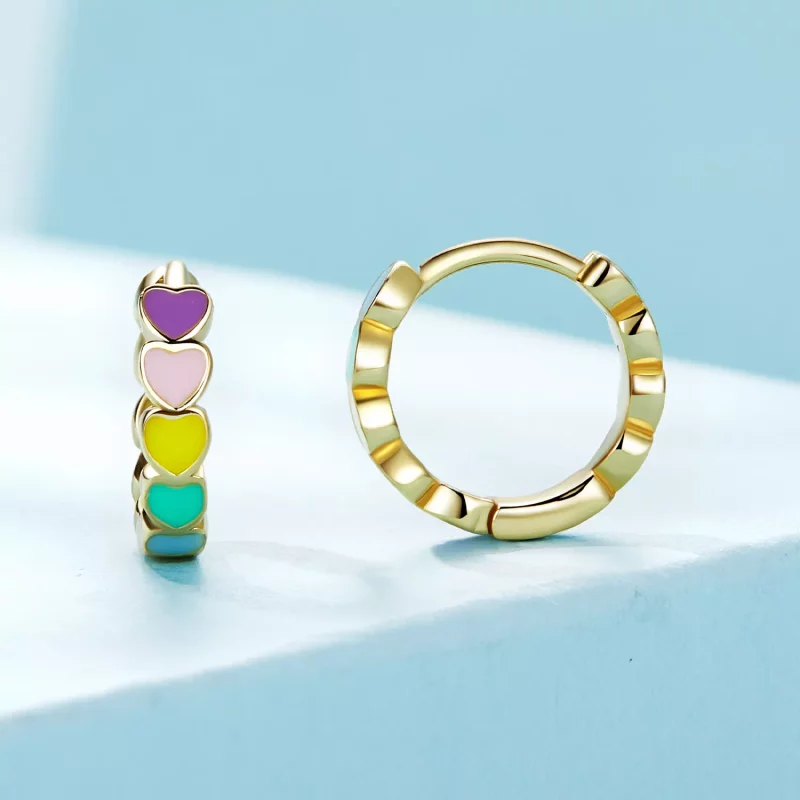 (imagen para) Aros de aro estilo Pandora con amor arcoíris dorado - SCE909-B - Ver 2
