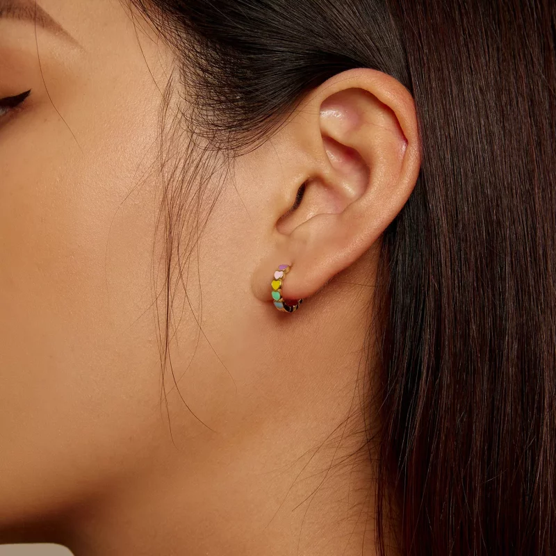 (imagen para) Aros de aro estilo Pandora con amor arcoíris dorado - SCE909-B - Ver 6