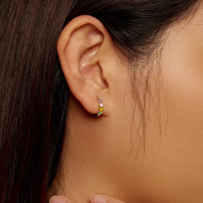 (imagen para) Aros de aro estilo Pandora con amor arcoíris dorado - SCE909-B - Ver 7