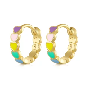 (imagen para) Aros de aro estilo Pandora con amor arcoíris dorado - SCE909-B