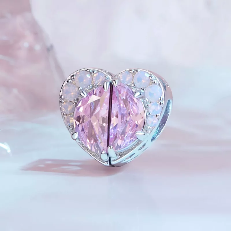 (imagen para) Charm de corazón rosa estilo Pandora para hermanas - SCC2641 - Ver 2