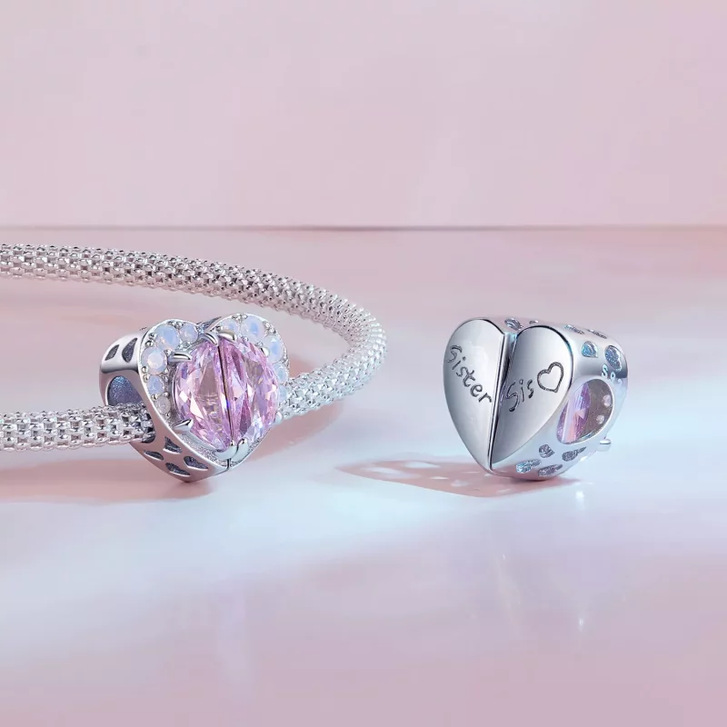 (imagen para) Charm de corazón rosa estilo Pandora para hermanas - SCC2641 - Ver 4