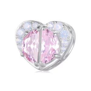 Charm de corazón rosa estilo Pandora para hermanas - SCC2641 (imagen para) Charm de corazón rosa estilo Pandora para hermanas - SCC2641