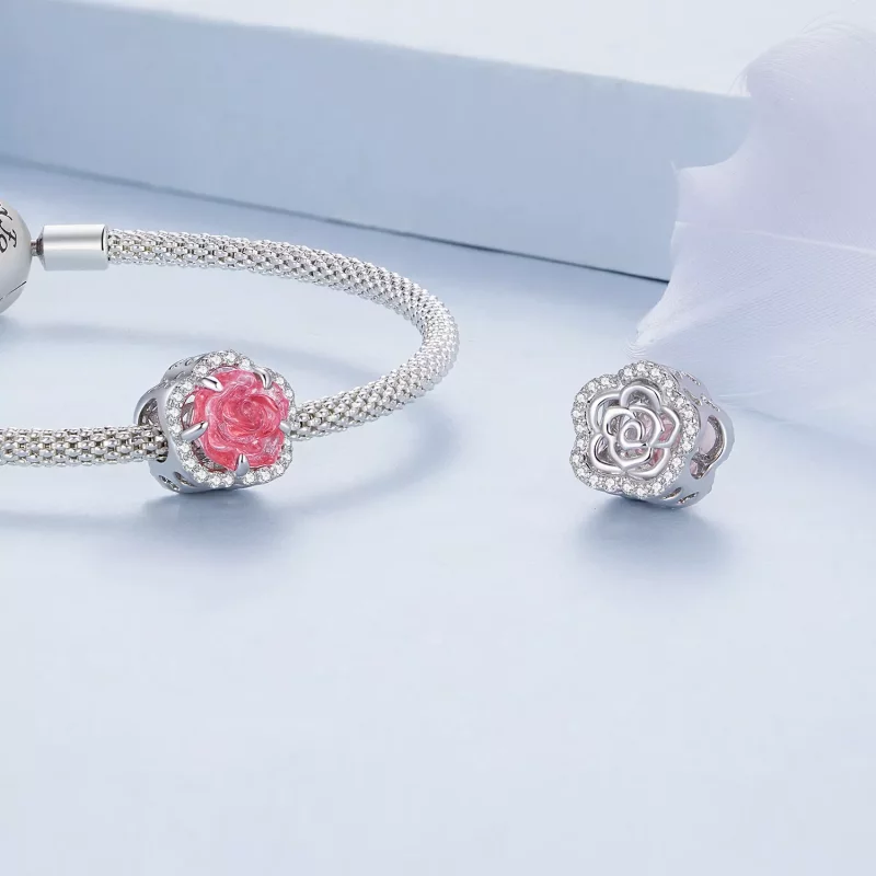 (imagen para) Charm de cristal estilo Pandora con forma de rosa - BSC904 - Ver 6