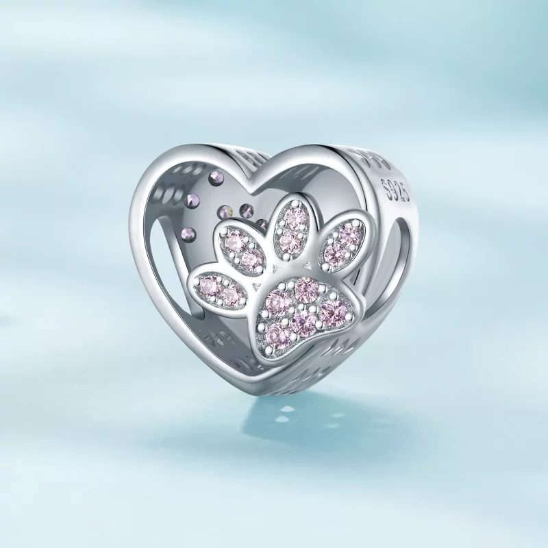 (imagen para) Charm de estilo Pandora con lindas huellas de mascotas que se pueden grabar - SC - Ver 2