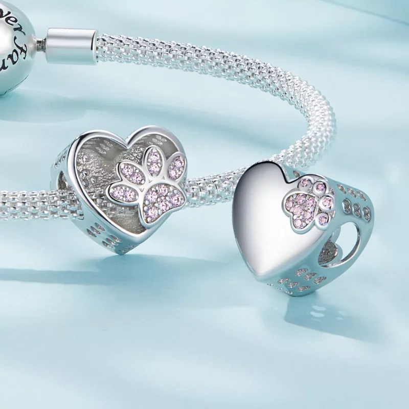 (imagen para) Charm de estilo Pandora con lindas huellas de mascotas que se pueden grabar - SC - Ver 4