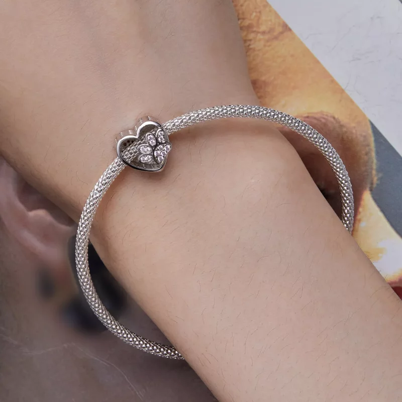 (imagen para) Charm de estilo Pandora con lindas huellas de mascotas que se pueden grabar - SC - Ver 6