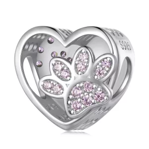 (imagen para) Charm de estilo Pandora con lindas huellas de mascotas que se pueden grabar - SCC1191-A
